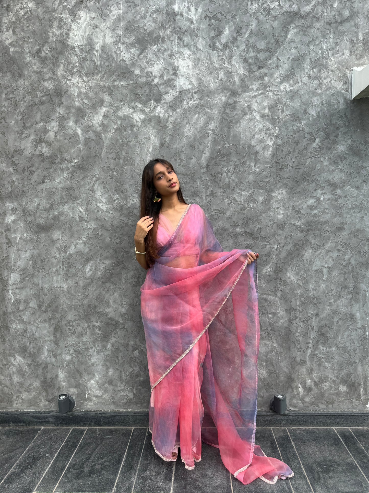 The Aetheria Pink Organza Saree