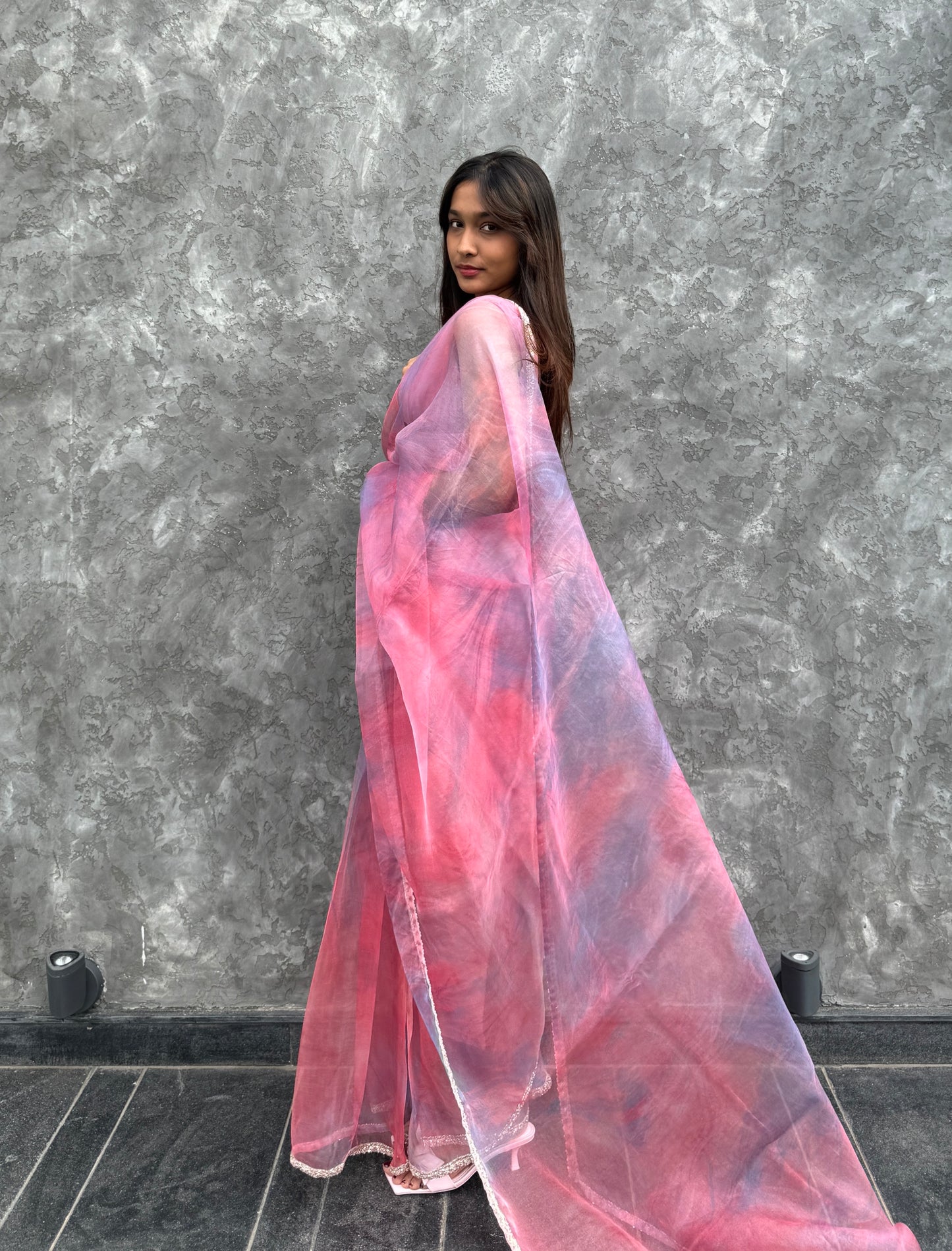 The Aetheria Pink Organza Saree