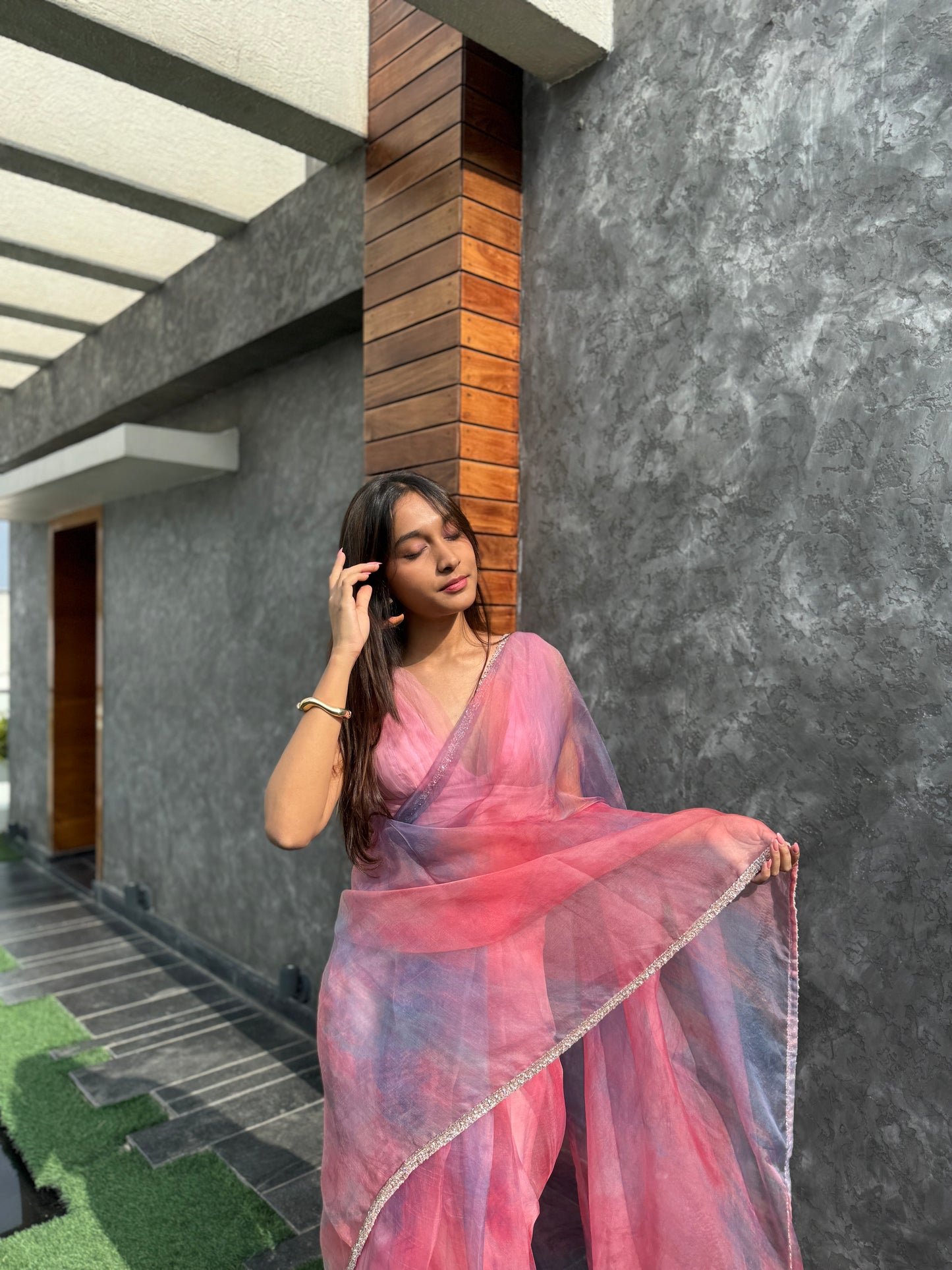The Aetheria Pink Organza Saree