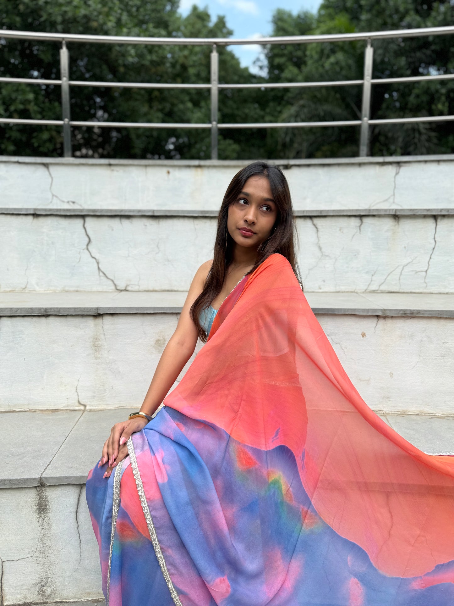 The Sereluna Peach Chiffon Saree