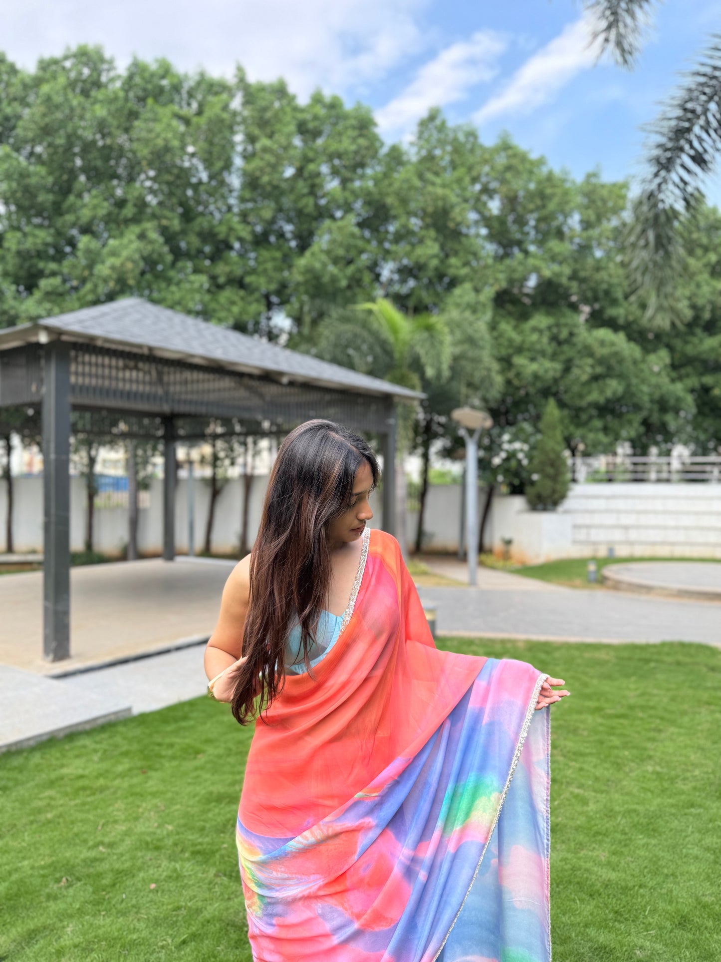 The Sereluna Peach Chiffon Saree