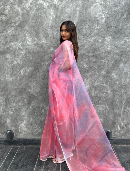 The Aetheria Pink Organza Saree