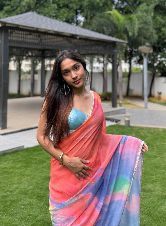 The Sereluna Peach Chiffon Saree
